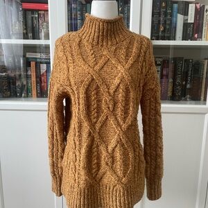 L.L. Bean Mustard Cable Knit Turtleneck Sweater